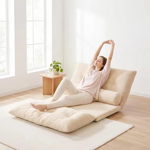 Miniatura 7 de Giantex Sofá de suelo ajustable con 2 almohadas, sofá cama plegable multifuncional de 6 posiciones, asiento de piso de gamuza multifuncional