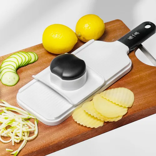 Miniatura 5 de Cortador de mandolina de mano 3 en 1, cortador de verduras de acero inoxidable, rallador de queso con agarre cómodo, ideal para cortar frutas