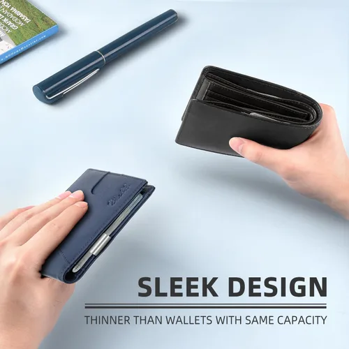 Miniatura 83 de Zitahli - Billeteras delgadas RFID para hombres, billetera de cuero flexible con clip de dinero, cartera minimalista con bolsillo frontal