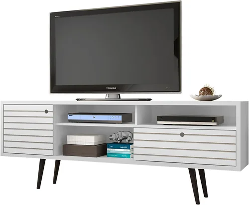 Miniatura 7 de Manhattan Comfort Liberty Collection - Soporte de TV moderno de mediados de siglo con un armario y dos estantes abiertos con patas abiertas, Madera