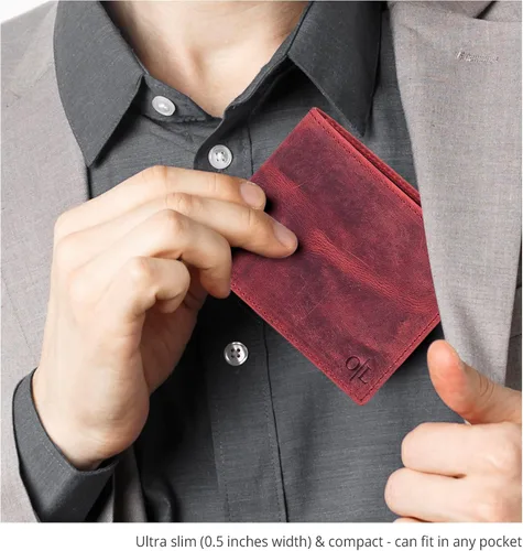 Miniatura 62 de Cartera delgada de cuero para hombre, bloqueo RFID, bolsillo frontal minimalista, delgada y elegante con ventana de identificación, regalo