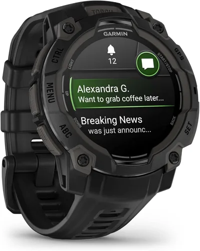 Miniatura 6 de Garmin Instinct 3 45mm, pantalla AMOLED, reloj inteligente GPS resistente para exteriores, bisel reforzado con metal, linterna incorporada, hasta 18