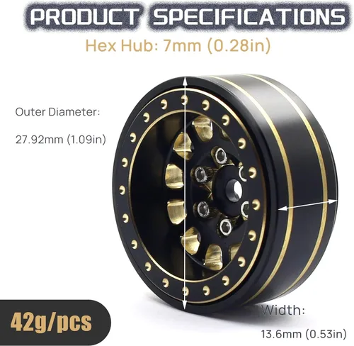 Miniatura 5 de 1.0 Plus Latón Beadlock Ruedas RC Juego de llantas de 1.48 oz/pcs 6 radios llantas para TRX4M Axial SCX24 FMS FCX24 1/18 1/24 RC Crawler Accesorios