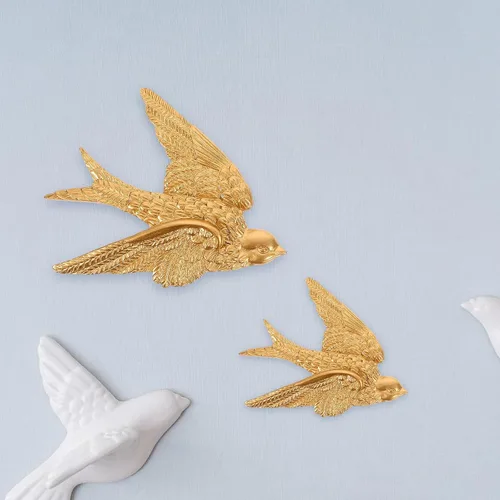 Miniatura 2 de Garneck 4 piezas de un par de golondrinas montadas en la pared, adornos de Navidad, pájaros artificiales, escultura, decoración de pared, adorno