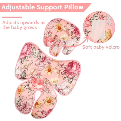 Miniatura 4 de Almohada de apoyo para la cabeza del asiento de automóvil infantil rosa, inserto reversible 2 en 1, cojín suave para cochecito, columpio, gorila