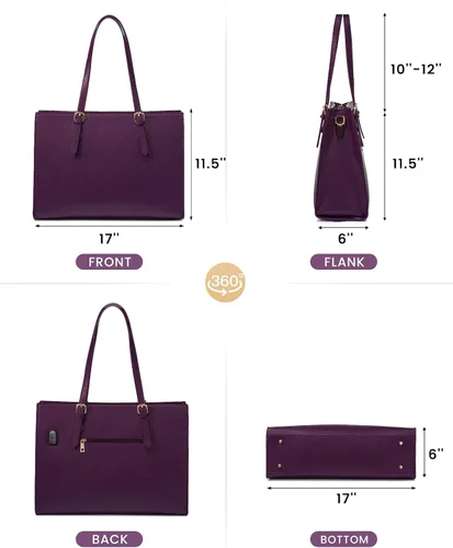 Miniatura 8 de LOVEVOOK Bolsa para laptop para mujer, bolsa de trabajo para laptop de 15.6 pulgadas, maletín grande de cuero impermeable para oficina, beige y negro