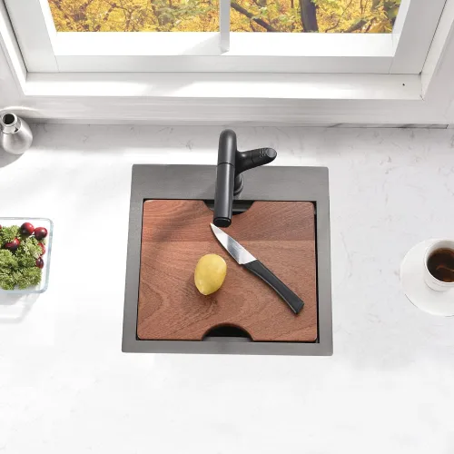 Miniatura 3 de Black-Bokaiya - Fregadero de barra desplegable de 15 x 15 pulgadas, fregadero de cocina pequeño de acero inoxidable, fregadero para exteriores