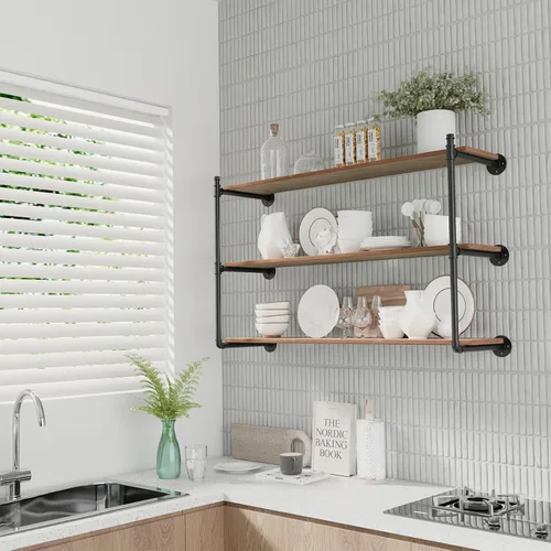 Miniatura 2 de Soportes de Tubo para Estantes Industriales de Montaje en Pared, Estantería Abierta de Tubo Negro para Cocina, Soportes de Estante Flotante