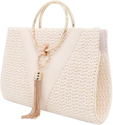 Miniatura 2 de Bolso de mano de paja para mujer, elegante bolso de mano de verano para playa, borlas con asa superior con cadena