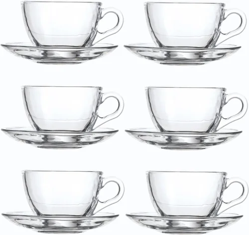 Miniatura 11 de Juego de 6 tazas de té y platillos de vidrio, tazas de café vintage con cuchara de acero inoxidable, tazas de té aptas para lavavajillas