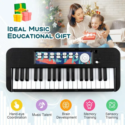 Miniatura 7 de Costzon Piano para niños, teclado de piano de juguete de 37 teclas con micrófono, taburete y soporte de música, piano electrónico portátil, juguete
