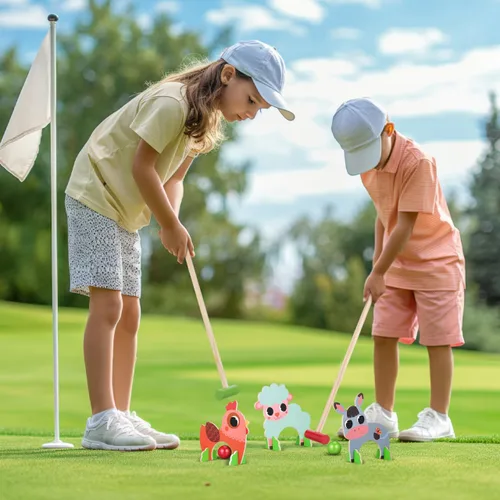 Miniatura 5 de TOYANDONA Juego de croquet para niños, juego de croquet de animales de madera de dibujos animados, divertidos juegos de césped para niños y niñas