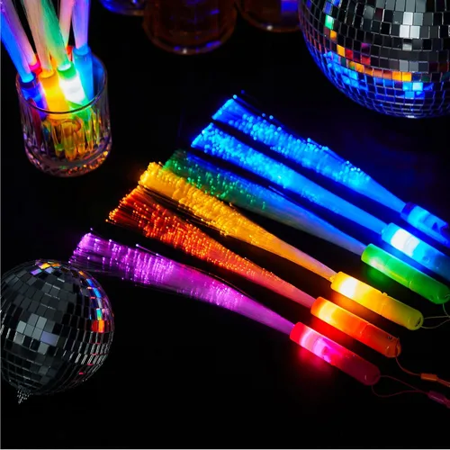 Miniatura 2 de Lewtemi Paquete de 60 varillas luminosas de fibra óptica a granel con 3 modelos intermitentes incluidos, baterías para boda, cumpleaños, graduación