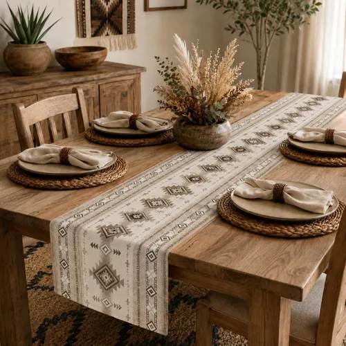 Miniatura 188 de Camino de mesa étnico del suroeste, navajo tribal nativo americano, bohemio, patrón geométrico azteca, camino de mesa para cocina, mesa de comedor