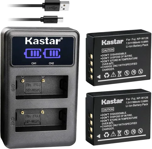 Kastar Cargador USB LCD dual y paquete de 2 baterías para Fujifilm NP-W126 NP-W126s BC-W126 y Fujifilm HS30EXR HS33EXR X-A2 X-A3 X-A5 X-A10 X-E1