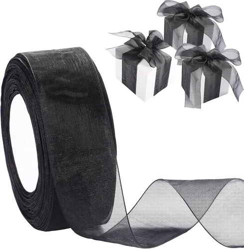 Outus Cinta de organza transparente para envoltura de regalos, cinta de malla de tul de gasa, cinta transparente para decoración del árbol de Negro