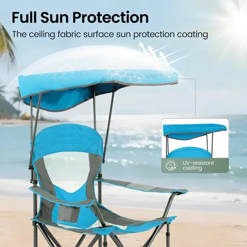Miniatura 5 de HIGH POINT SPORTS Silla de descanso resistente con toldo para senderismo, silla de viaje, silla plegable para exteriores, campamento, patio, soporta