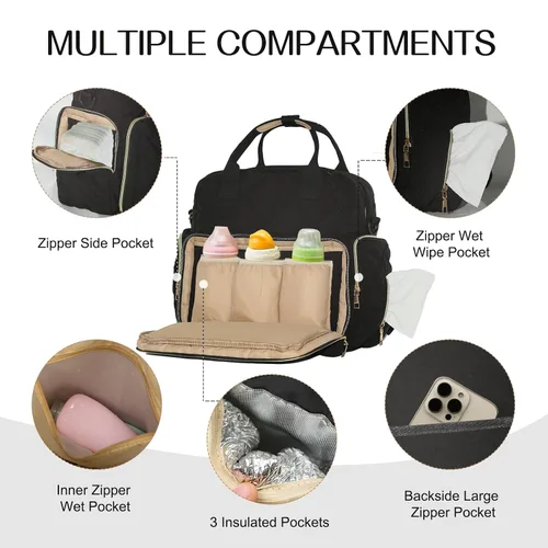 Miniatura 4 de Mochila grande para pañales con cambiador, pañales de viaje 6 en 1, bolsa de bebé para mamá, bolsa de hospital para mujeres, bolsa de maternidad