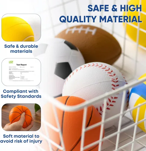 Miniatura 5 de Juego de 6 mini bolas deportivas de espuma para niños, juguetes de pelota para niños pequeños, fútbol de espuma, fútbol para bebés, mini baloncesto
