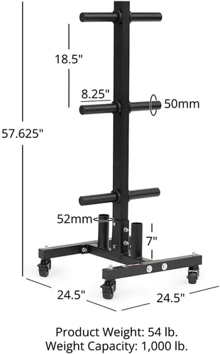 Miniatura 5 de Titan Fitness Árbol de pesas portátil para almacenamiento de platos olímpicos y barras, almacenamiento de discos de peso con capacidad de 1,000