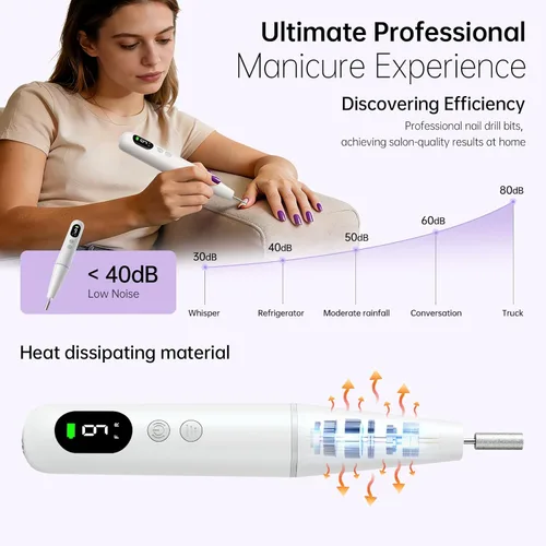 Miniatura 6 de Kit de taladro eléctrico de uñas, lima de uñas eléctrica, máquina de taladro de uñas inalámbrica para uñas de polvo de gel acrílico, manicura Blanco