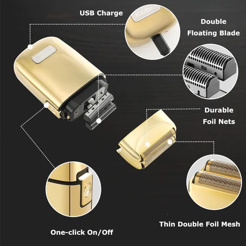 Miniatura 4 de Kemei Afeitadora eléctrica doble de metal inalámbrica para hombres, afeitadoras eléctricas de cierre, tipo C recargable para afeitado en húmedo