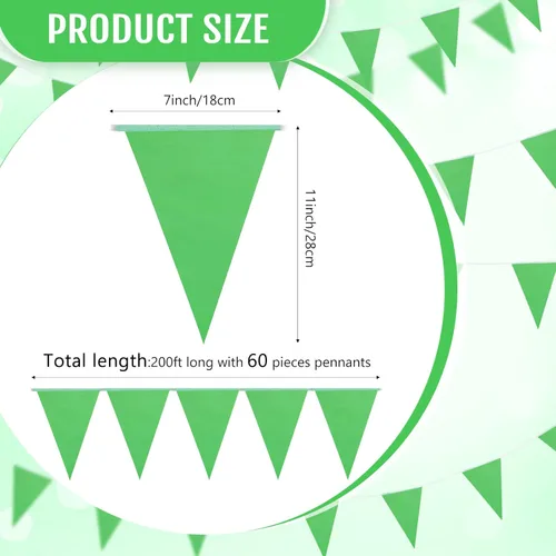 Miniatura 2 de Tatuo Banderines Sólidos de 200 Pies, Banderas de Cordel Triangulares Colgantes, Banderines DIY, Decoraciones de Fiesta para Gran Inauguración, Verde
