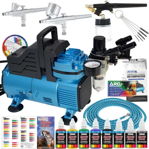 Miniatura 8 de Master Airbrush Cool Runner - Compresor de aire de doble ventilador con tanque de almacenamiento - Kit de sistema de aerografía profesional con 3