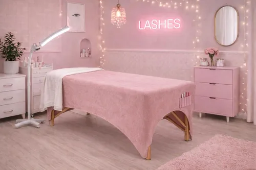 Miniatura 2 de Funda de terciopelo rosa para mesa de masaje, cama elástica para pestañas y mesa de masaje con corte de pierna y bolsillo, se adapta a mesas de 72 a