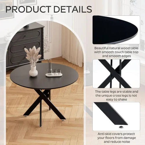 Miniatura 5 de RGZ Juego de mesa de comedor redonda negra de mediados de siglo para 2, mesa de cocina pequeña de madera circular de 36 pulgadas y 2 sillas