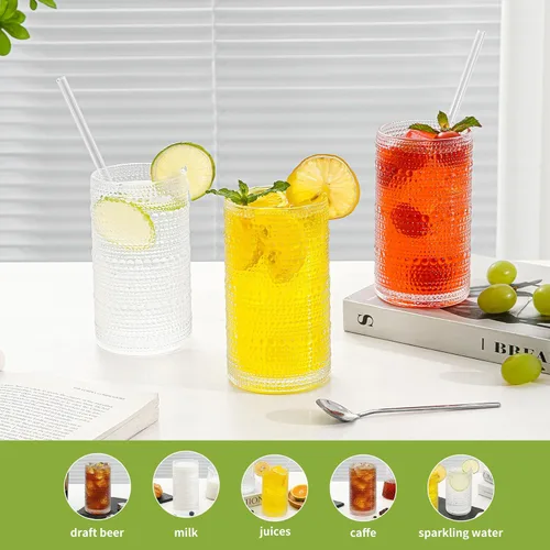 Miniatura 5 de Juego de 6 vasos de vidrio vintage grandes con nudos de 16 onzas / 473.18 ml, vasos transparentes de alta copa, vasos de agua de cocina, para Juego