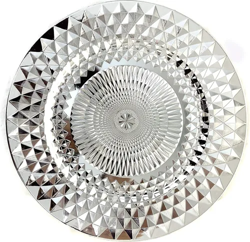 Allgala Placas de carga, 13 pulgadas, paquete de 6 unidades de plástico resistente con patrón de diamante brillante para boda, plata-HD80402 Plateado