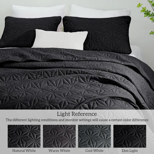 Miniatura 5 de Whale Flotilla - Juego de ropa de cama King, suaves colchas negras para cama tamaño King para todas las estaciones, 3 piezas de colcha geométrica