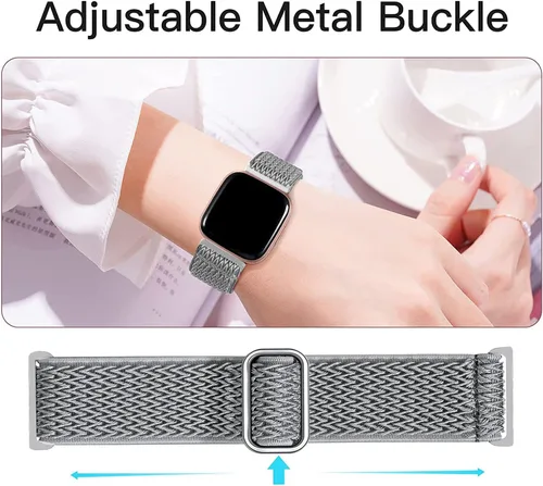 Miniatura 3 de Bandas elásticas de nailon y correas de silicona de encaje compatibles con Fitbit Versa 3/Versa 4/Sense/Sense 2, correas de repuesto ajustables