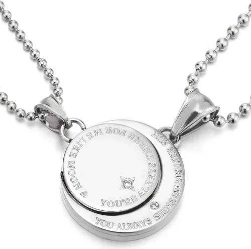 Miniatura 10 de Un par collar de parejas los amantes acero luna y sol colgante con circonita cúbica para hombre mujer amigos