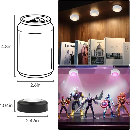 Miniatura 6 de Yiliaw - Paquete de 6 luces LED de disco con control remoto, 16 colores cambiables, iluminación LED debajo del gabinete, luces operadas por Negro