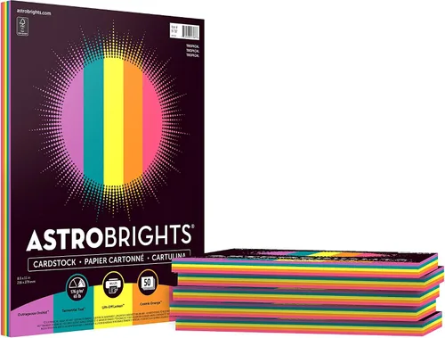 Astrobrights Cartulina de colores, 8.5 x 11 pulgadas, 65 lb/176 gsm, surtido de 5 colores "Tropical", 6 paquetes individuales de 50 hojas surtidas,