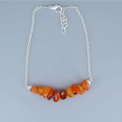 Miniatura 3 de Gempires Real Carnelian Bar Bracelet, Energy Healing Crystals With 7 + 1 Inch Silver Plated Adjustable Chain (Carnelian)