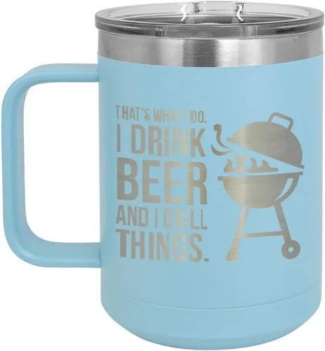 Miniatura 7 de Drink Beer Grill Things BLUE 15 oz Coffee Cup w/Slide Top Lid Insulated Travel Coffee Mug BBQ & Grilling Gift Idea For Men Who Have Everything