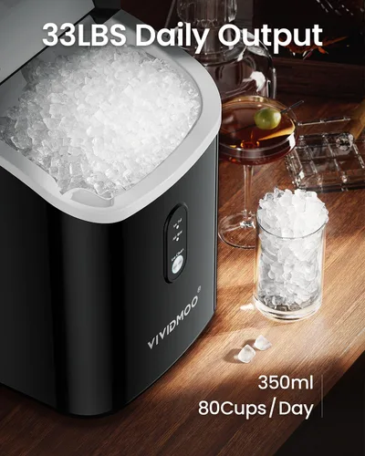 Miniatura 10 de VIVIDMOO Nugget - Máquina de hielo para encimera, 34 libras/día, máquina de hielo portátil de guijarros sónicos con autolimpieza, hielo rápido en 6