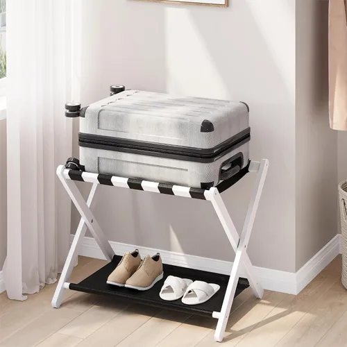 Miniatura 9 de Smart FENDEE Portaequipajes, portaequipajes plegable para habitación de invitados, soporte de maleta de bambú marrón con capacidad para hasta 131