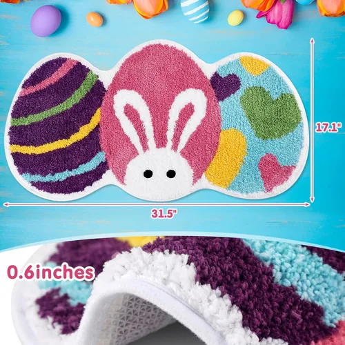 Miniatura 2 de Tapete de baño con huevos de Pascua, lavable, antideslizante, absorbente, suave, esponjoso, para baño, dormitorio, sala de estar, decoración
