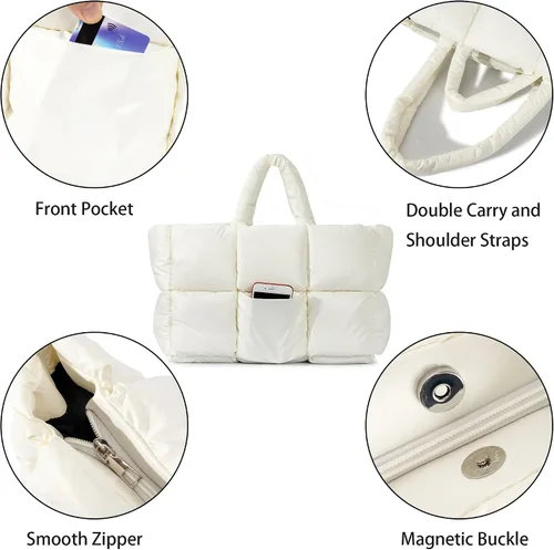 Miniatura 8 de Herald Bolso de mano acolchado grande para mujer, bolso de hombro acolchado de algodón ligero para el invierno