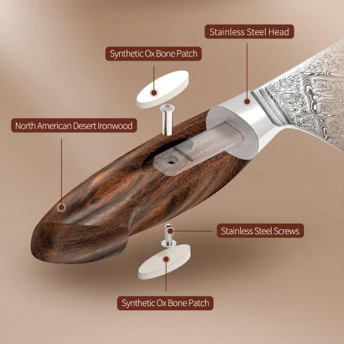 Miniatura 4 de XINZUO Cuchillo de chef de acero de Damasco de 8.3 pulgadas, 110 capas, cuchillo de cocina profesional forjado a mano, espiga completa, cuchillo