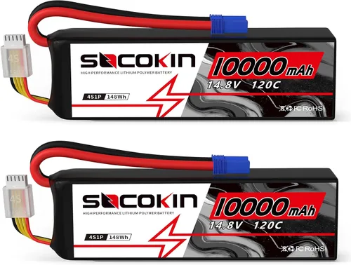 4S LiPo Batería 14.8V 10000mAh 120C 4S Lipo Baterías con conector EC5 Estuche suave para Arrma Axial Losi 1/5 1/6 1/7 Escala RC Coche Camión Barco