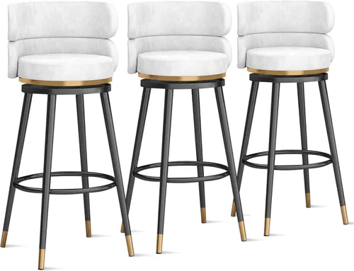 Taburetes de bar giratorios de terciopelo modernos con respaldo medio y reposapiés, juego de 2 para isla de cocina, hogar, bar, comedor, sillas 3