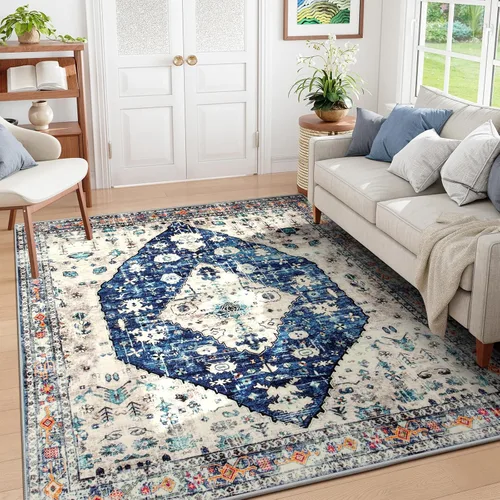 Miniatura 97 de Lahome Alfombra tribal bohemia de 2 x 3 pies, alfombra verde pequeña para entrada, suave, antideslizante, lavable, alfombra de baño bohemia de pelo