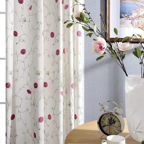 Miniatura 12 de VOGOL - Cortinas de 2 paneles con ramas bordadas de lino sintético con ojales, cortinas para dormitorio/sala de estar, paneles de tratamiento
