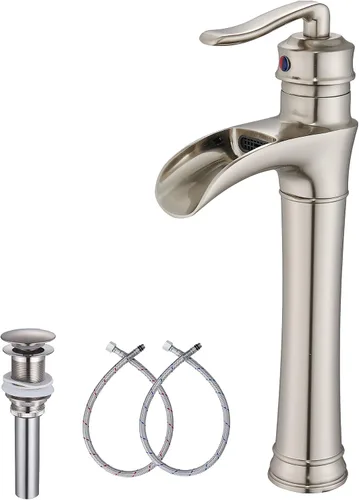 Miniatura 13 de Grifo de baño de cascada de latón antiguo GGStudy con una sola manija de un agujero, grifo de lavabo de baño a juego con drenaje desplegable