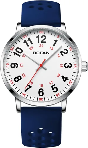 BOFAN Reloj de enfermera para enfermera, profesionales médicos, estudiantes, médicos con esfera fácil de leer, segunda mano y 24 horas, banda de